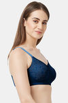 Soie Double Layered Non Wired Full Coverage Lace Bra - Blue — thumbnail 4